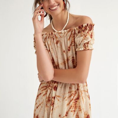 (8443-SARSA) Textured tie dye bare shoulders dress