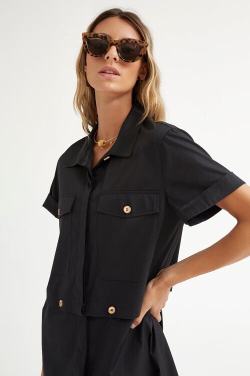 (8450-NUTEL) Detachable stretch poplin  shirt