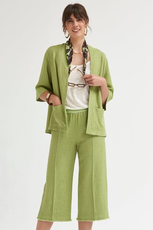 (8455-WARNER) Rustic linen 3/4 sleeves kimono