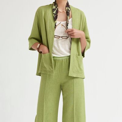 (8455-WARNER) Rustic linen 3/4 sleeves kimono