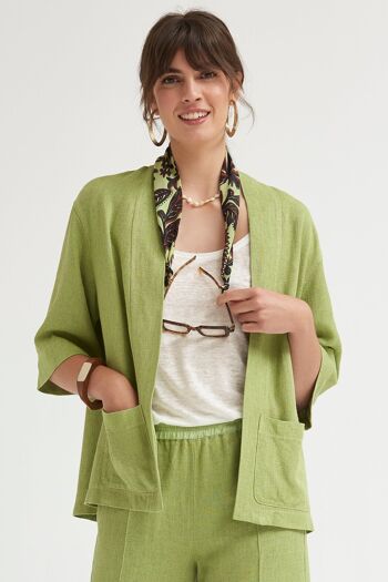 (8455-WARNER) Kimono manches 3/4 en lin rustique 2