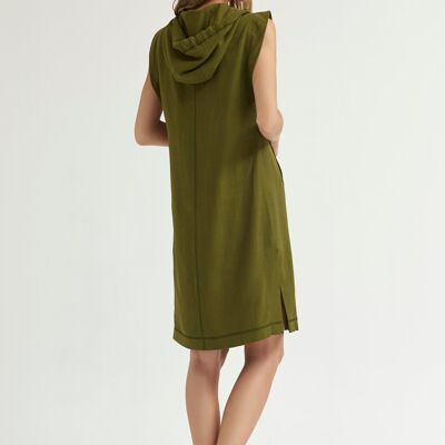(8456-PILUR) Rustic light linen hooded dress
