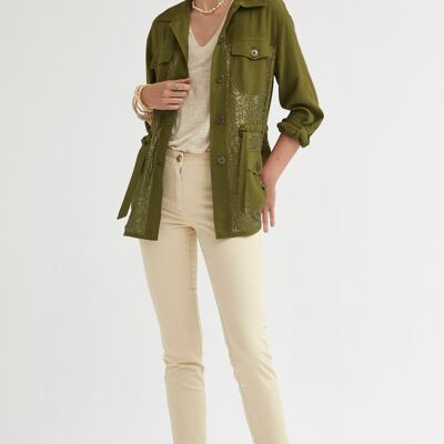 (8457-FARZIL) Front patch  pockets jacket matt sequins