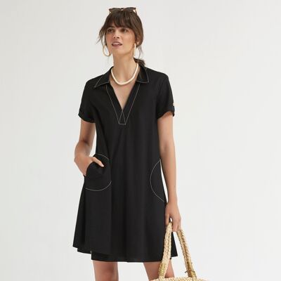 (8458-APLUS) Textured knit flared dress negro