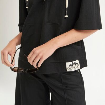 (8458-AZABE) Bermuda con cintura in maglia testurizzata negro