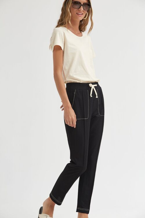 (8458-TRANTA) Textured knit waistband trousers