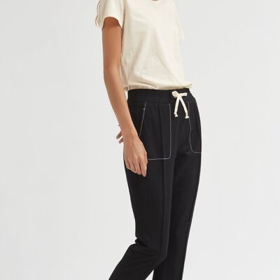 (8458-TRANTA) Pantalon à ceinture en tricot texturé