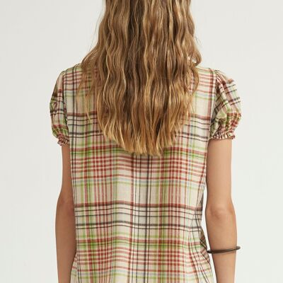 (8459-CHESTA) Blusa maniche a sbuffo check multicolor