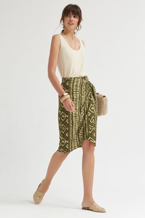 (8460-MELBIN) Bicolor ethnic sarong skirt