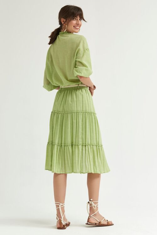 (8463-JOHAN) Rustic voile ruffle skirt with vent