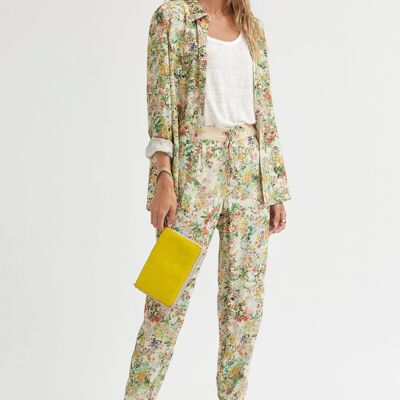 (8467-YUTUBE) Floral print viscose trousers with bows