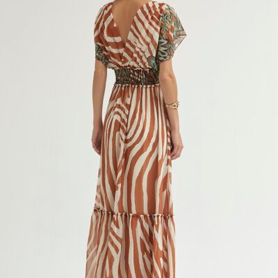 (9418-COSIMA) Long graffiti print chiffon  dress with elastic waist