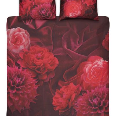 Flower Red – 240 x 200/220 – Bettbezug aus 100 % Baumwollsatin für Einzelbetten – 10 Cate