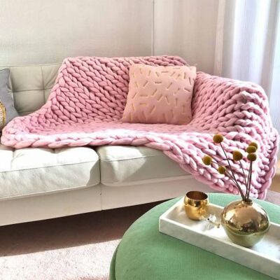Woolen blanket Cosima Chunky Knit small 80x130cm, baby pink