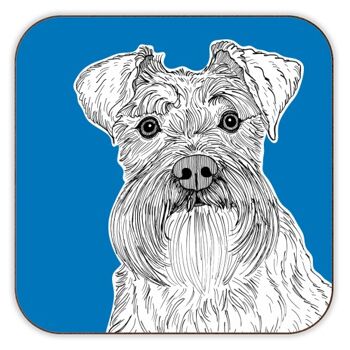 DESSOUS DE VERRE, PORTRAIT DE CHIEN SCHNAUZER (FOND BLEU) 1