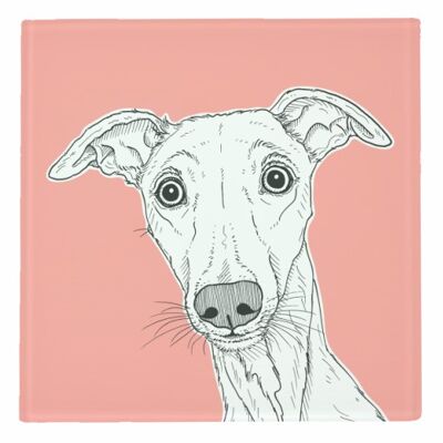 COASTERS, WHIPPET DOG PORTRAIT (CORAL BACKGROUND)