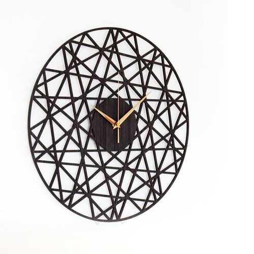 Black Clock POLYGONAL - Wooden Wall Clock Black Oak Color, 43cm Size