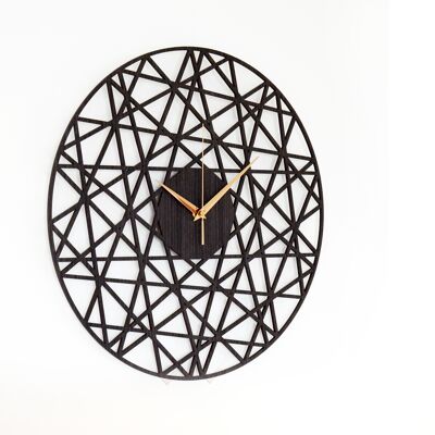 Black Clock POLYGONAL - Wooden Wall Clock Black Oak Color, 43cm Size