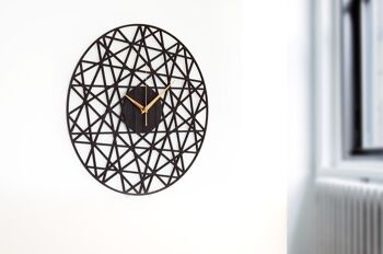 Horloge Noire POLYGONAL - Horloge Murale en Bois Couleur Chêne Noir, Taille 43cm 2
