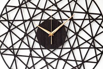 Horloge Noire POLYGONAL - Horloge Murale en Bois Couleur Chêne Noir, Taille 43cm 4