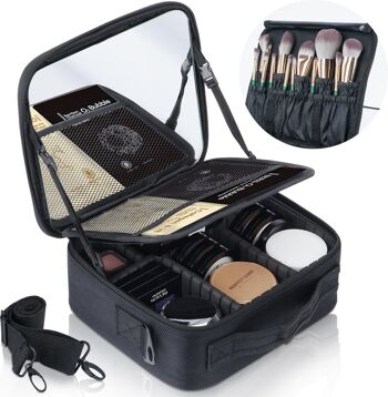 Trousse de maquillage Lifest® avec très grand miroir - Organisateur, trousse de beauté et sac de rangement - Noir 1