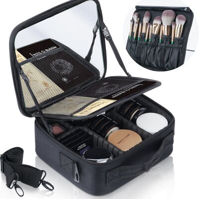 Trousse de maquillage Lifest® avec très grand miroir - Organisateur, trousse de beauté et sac de rangement - Noir