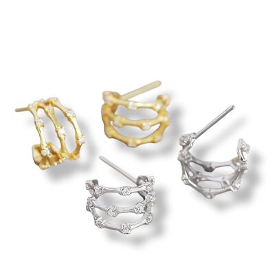 Bamboo Crystal Earrings, Silver