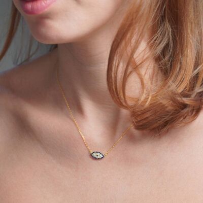 Blue Lucky Evil Eye Necklace, Gold