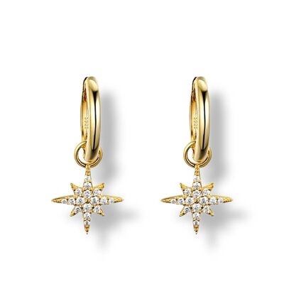 Bohemian Star Huggie Earrings, Silver