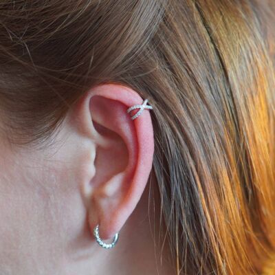 Crystal Huggie Hoop Earrings, Silver