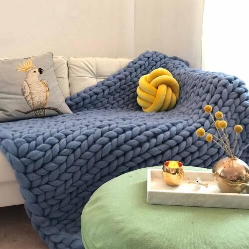 Wolldecke Cosima Chunky Knit large 130x180cm, rauchblau