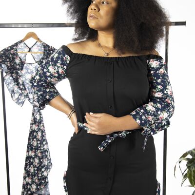 Off the shoulder black
and print floraal