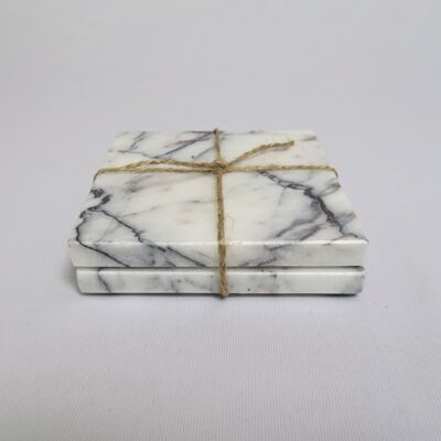 Mooisa - Dessous de verre marbre - carré - lilas set de 2 pièces - 10x10x1cm