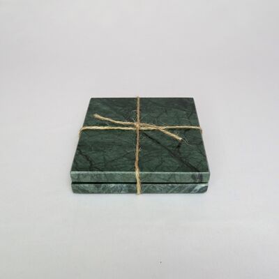 Mooisa - Dessous de verre marbre - carré - vert set de 2 pièces - 10x10x1cm
