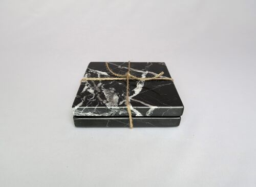 Mooisa - Onderzetter marmer - vierkant - zwart set van 2 stuks - 10x10x1cm