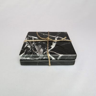 Mooisa - Posavasos mármol - cuadrado - negro juego de 2 piezas - 10x10x1cm