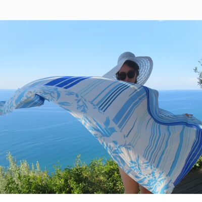 Ramatuelle Pareo Stola, blaue Bayadère-Streifen, Brigitte Bardot-Kollektion, ideal für Strand, Urlaub, Meer