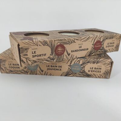 Evasion box of 3 Lîdjeu x Pupa soaps (natural organic soaps for Sportsman + Hiker + Spice bath)