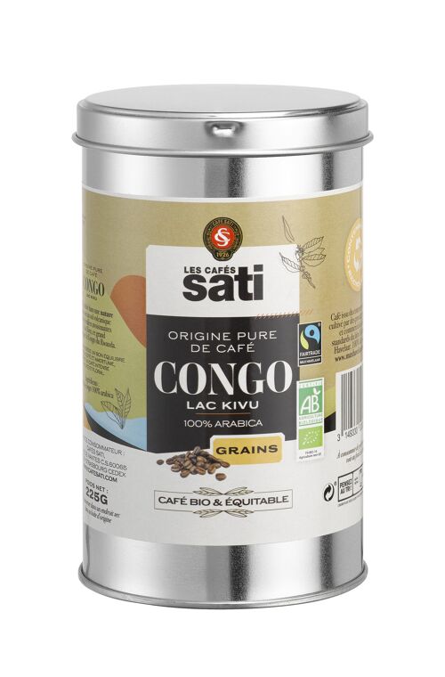 Café Sati Congo bio équitable boite métal 225g grains