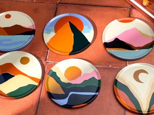 Boho Coaster Set of 6 - Abstract Art Coasters- Boho Home