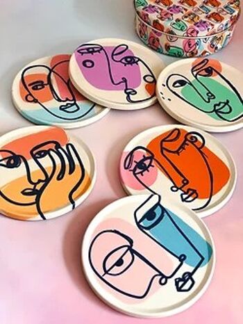 Lot de 6 sous-verres - Sous-verres d'art abstrait - Sous-verre + boîte assortie en étain 4