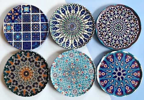 Drink Coaster Set of 6 Mediterranean Tile Design Coasters