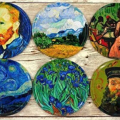 Lot de 6 sous-verres Van Gogh - Visages abstraits - Lot de 6 + boîte noire