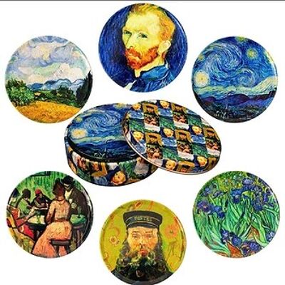 Van Gogh Untersetzer 6er-Set – Abstrakte Gesichter – 6er-Set + passende Blechdose