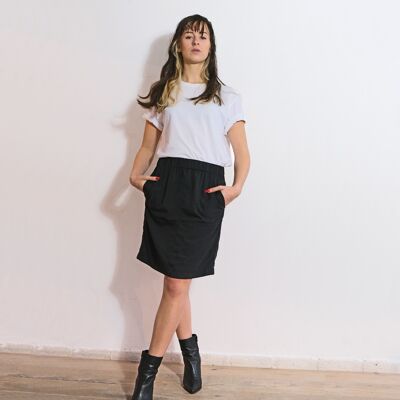 Skirt 'Nena' with Elastic Waist Black Cotton
