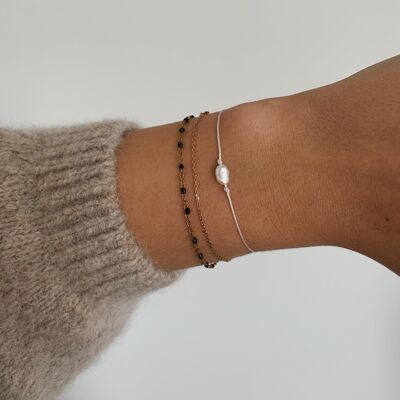 Armband “Süßwasser Perle” Rosa Stoffarmband