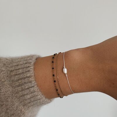 Armband “Süßwasser Perle” Dunkelblaues Stoffarmband