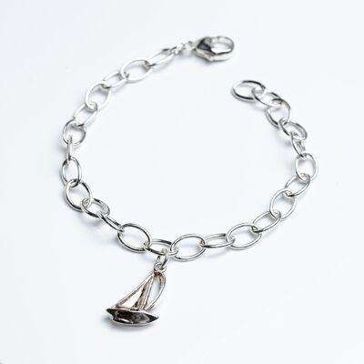 Sterling Silver Sailboat Chunky Chain Charm Bracelet