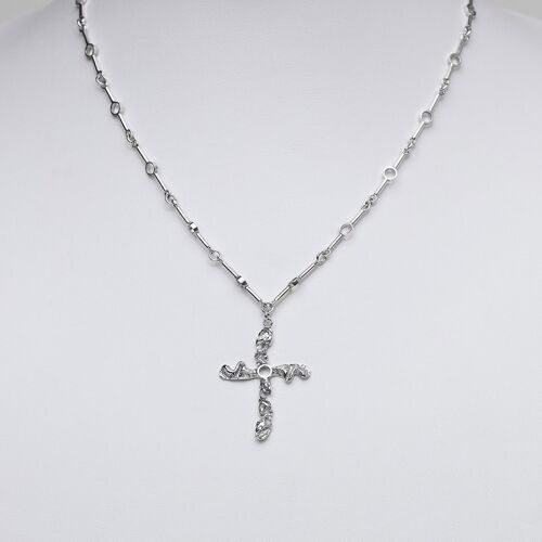 Handmade Quince Crucifix Sterling Silver Pendant Necklace with Handmade Chain