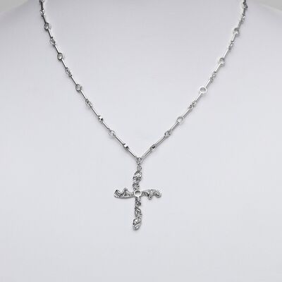 Collier pendentif en argent sterling crucifix de coing fait à la main avec chaîne faite à la main